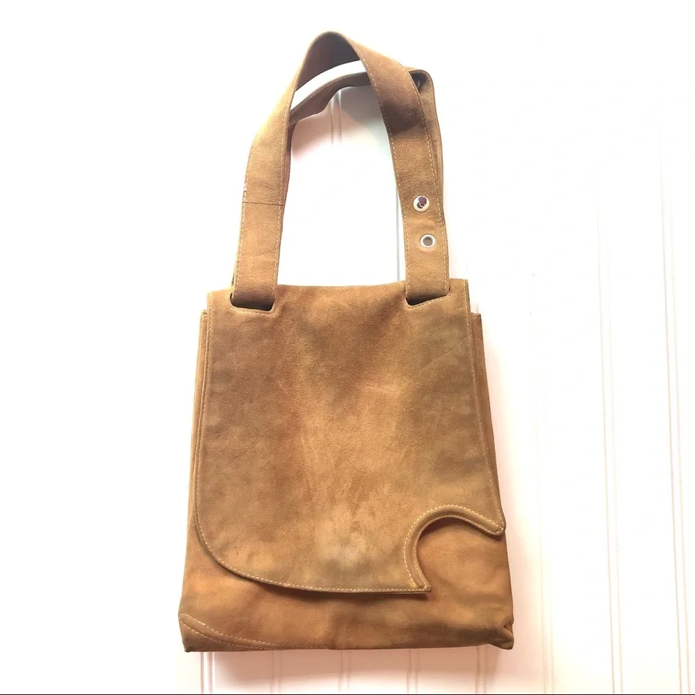 Vintage Suede Leather Flap Shoulder Purse BOHO